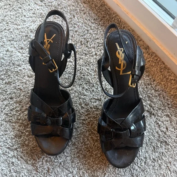 Yves Saint Laurent Glossy Black Platform Heels - Picture 8 of 13